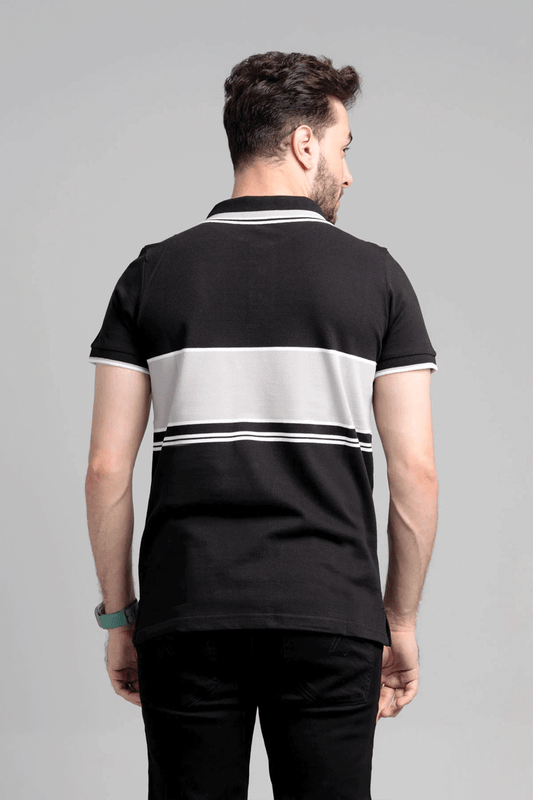 Men's Yarn Dyed Pique Polo Shirt - Jet Black & Quiet Grey