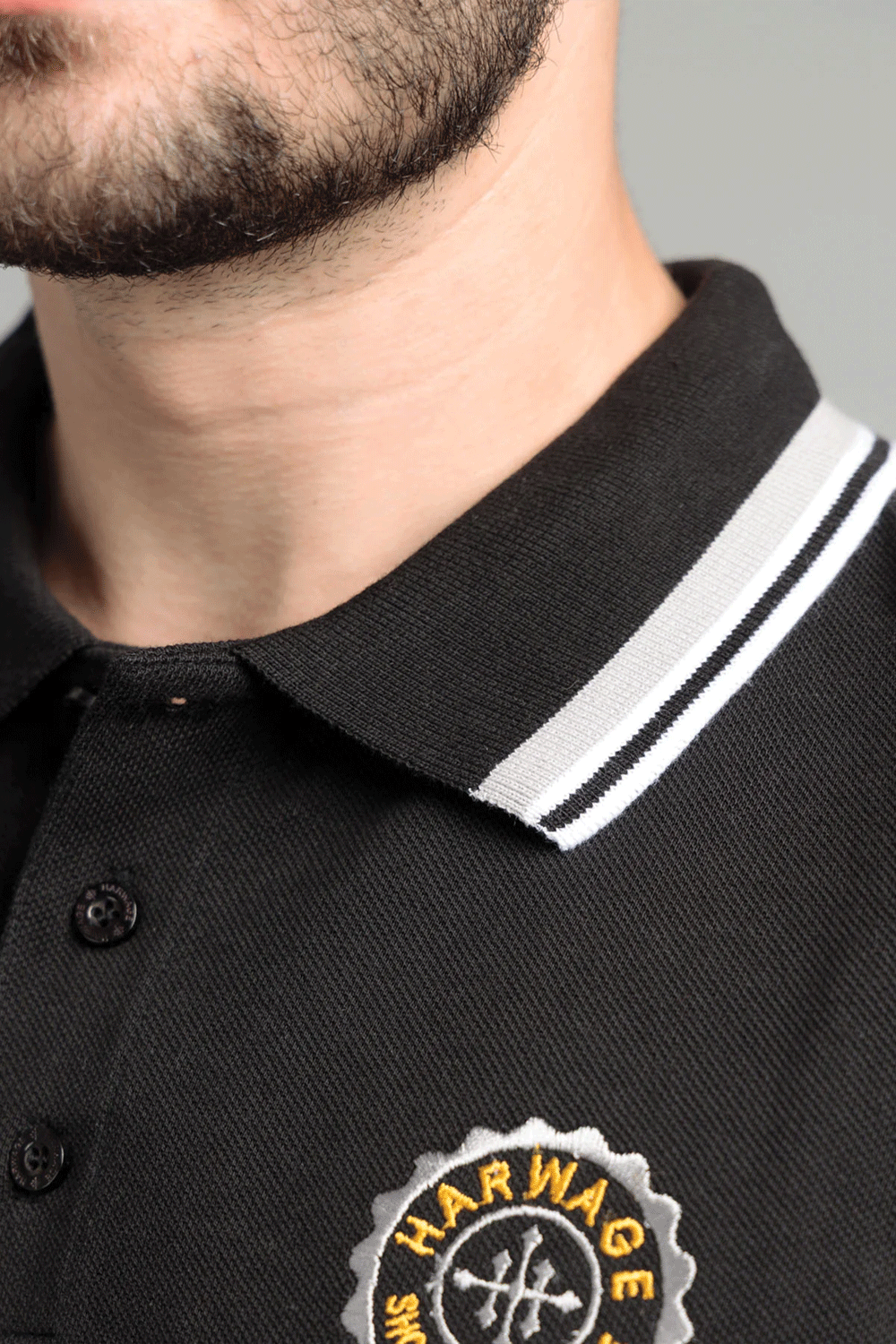 Men's Yarn Dyed Pique Polo Shirt - Jet Black & Quiet Grey