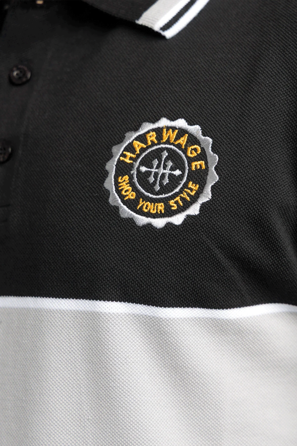 Men's Yarn Dyed Pique Polo Shirt - Jet Black & Quiet Grey