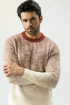 Men’s Beige Tie-Dye Rabbit Wool Jersey with Round Neck