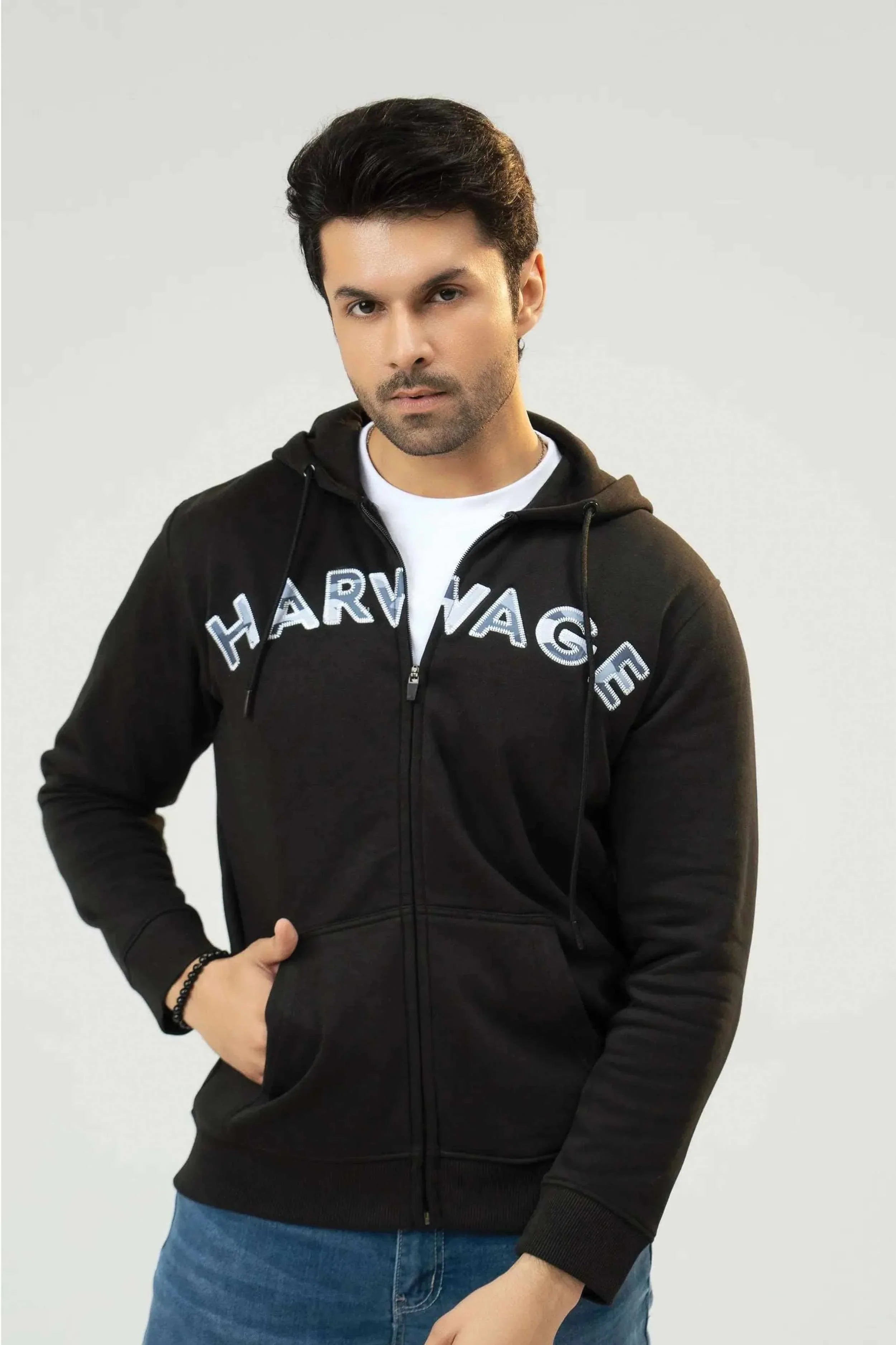 Men’s Black Tie-Dye Camouflage Hoodie with Logo Print
