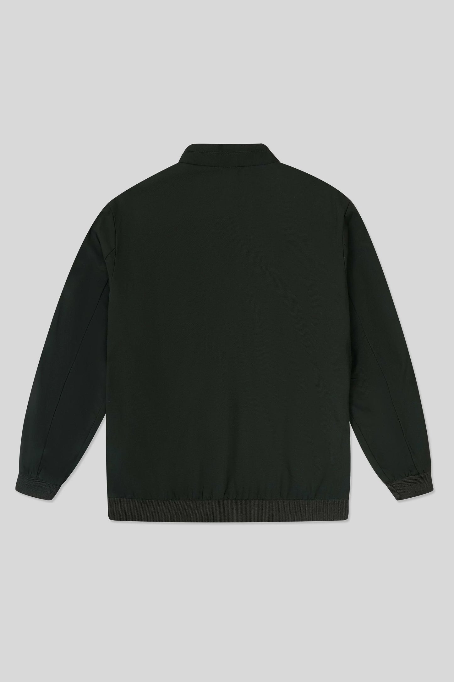 Men’s Black Wind Breaker Jacket viewed from the back, showcasing the elastic cuffs and waistband