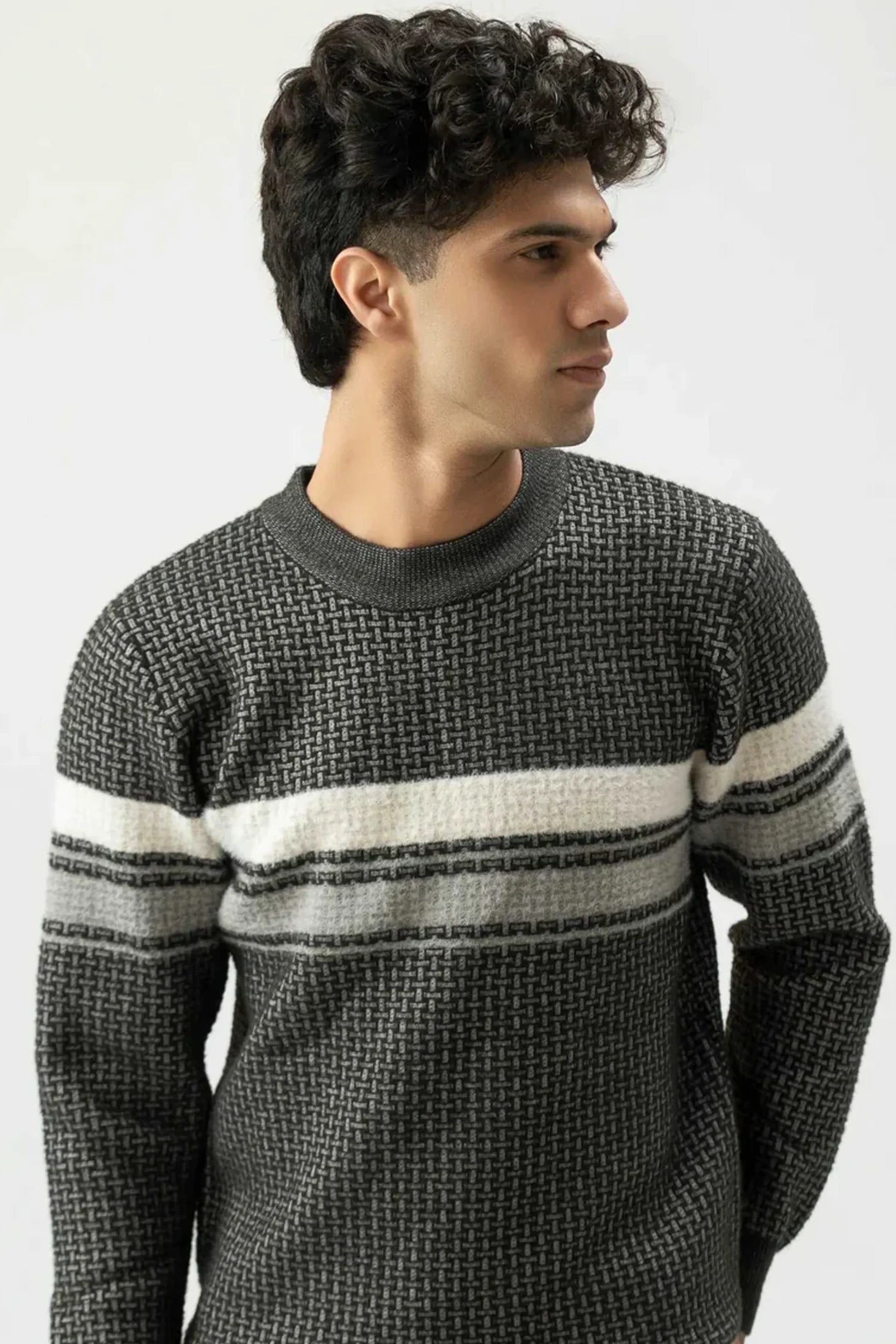 Men’s Grey Regular Fit Jersey with white stripes on a plain background