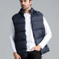 Men’s Navy Sleeveless Parachute Jacket with Zipper and Hood, Paired with White Shirt