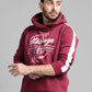Men’s Pullover Hoodie with Sleeve Panel in Burgundy, White Graphics