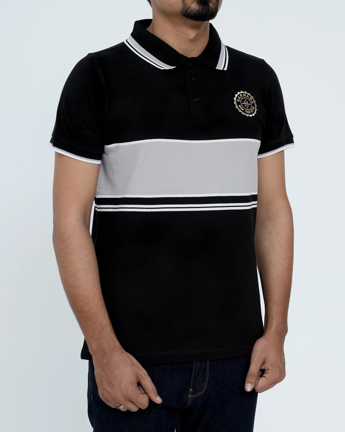 Mens Dyed Yarn Polo Shirt - Jet Black