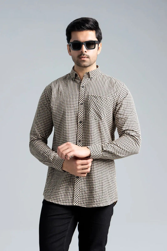 Men's beige black casual shirt