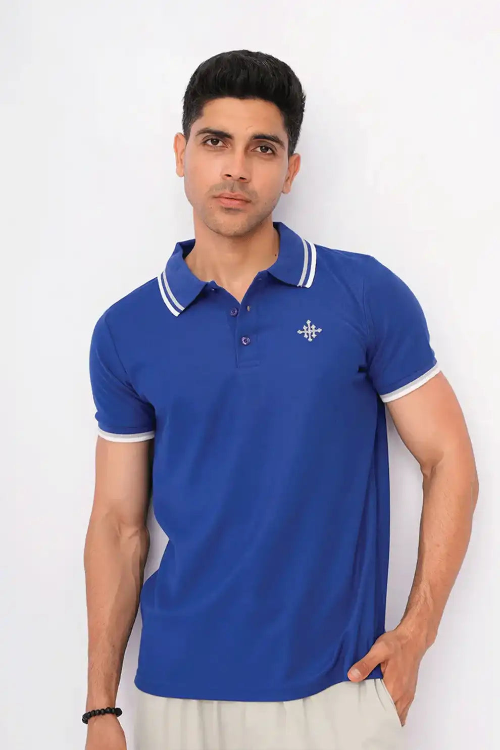 Men’s blue contrast tipping polo shirt