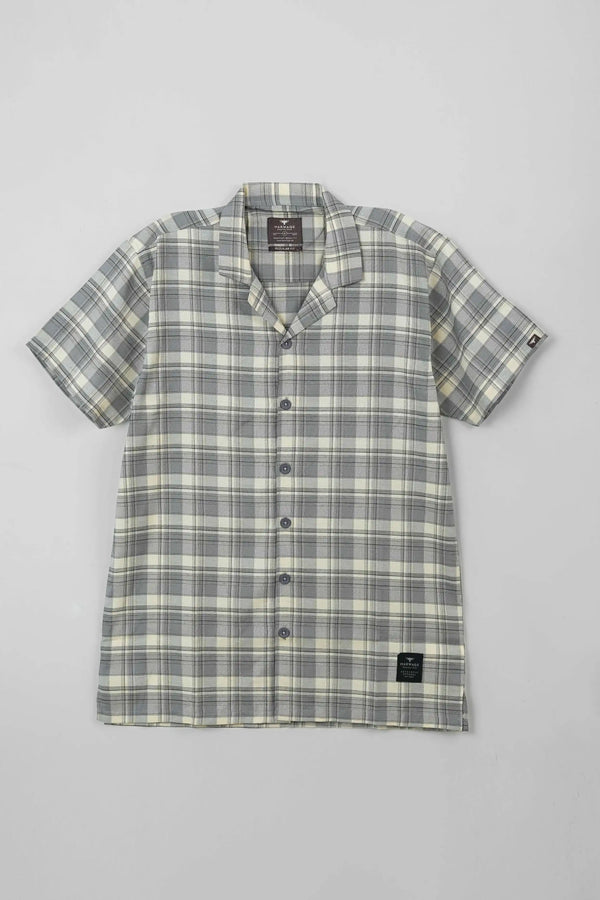 Men's Casual Resort Collar Shirt - Grey Checkered