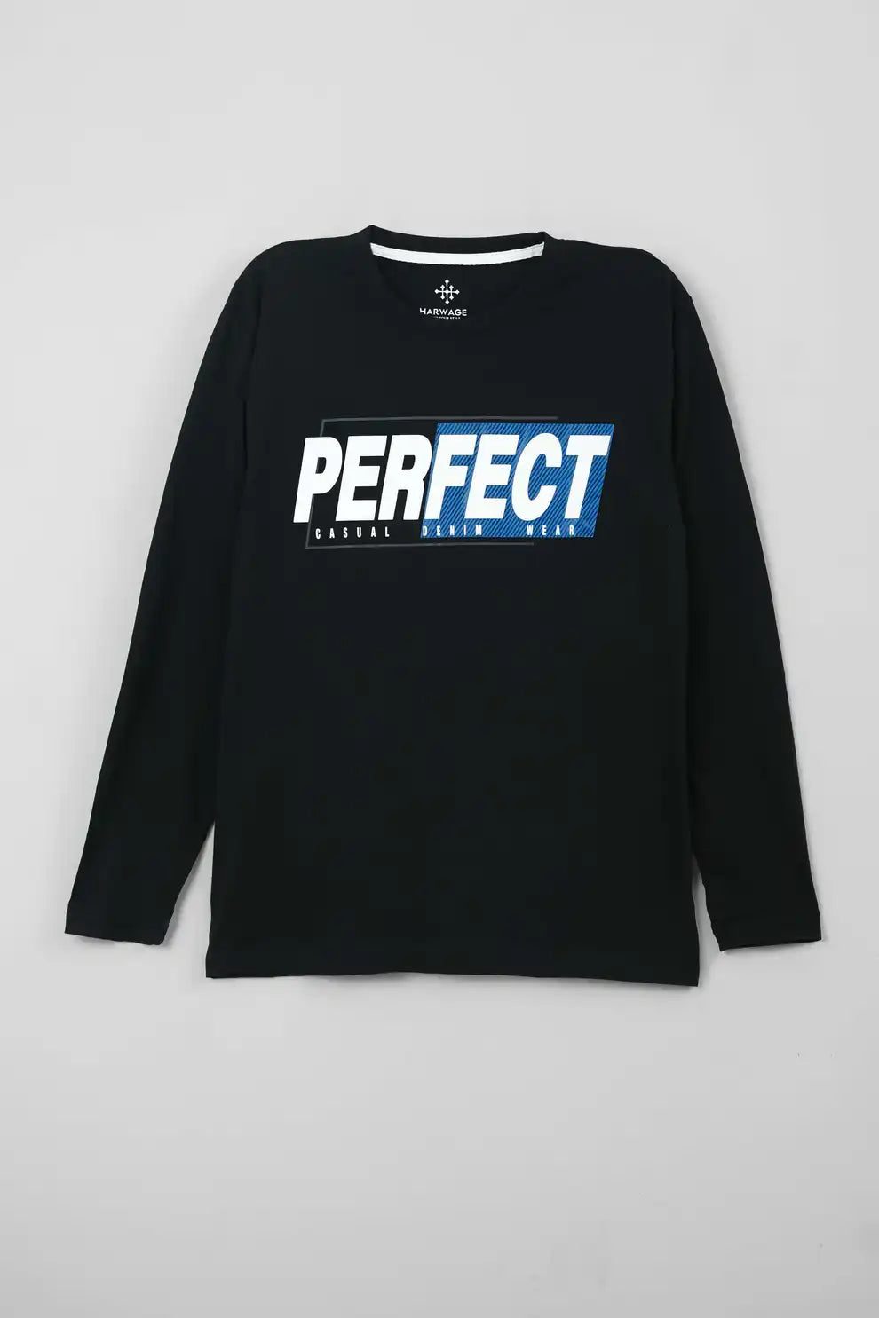 Men’s jet black printed full sleeve T-shirt