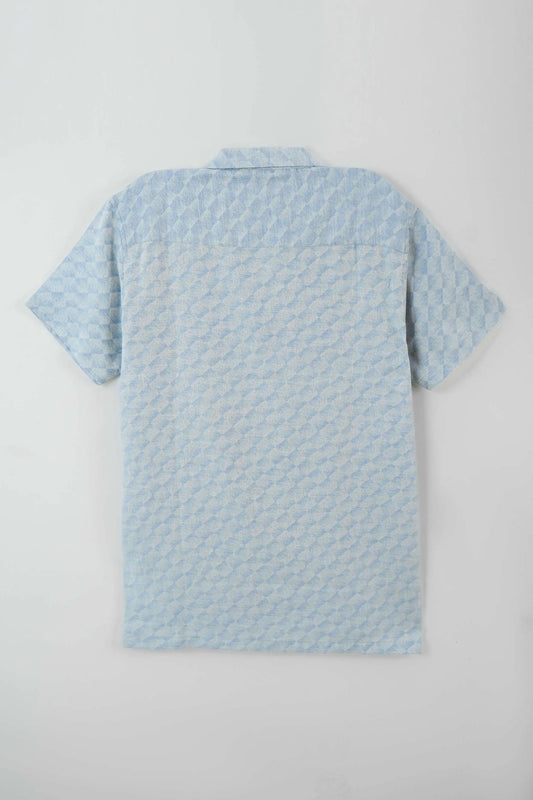 Men’s light blue textured resort collar casual shirt