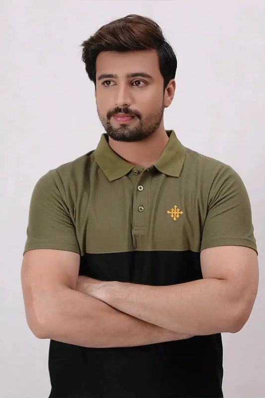 Men’s olive/black cutline polo shirt