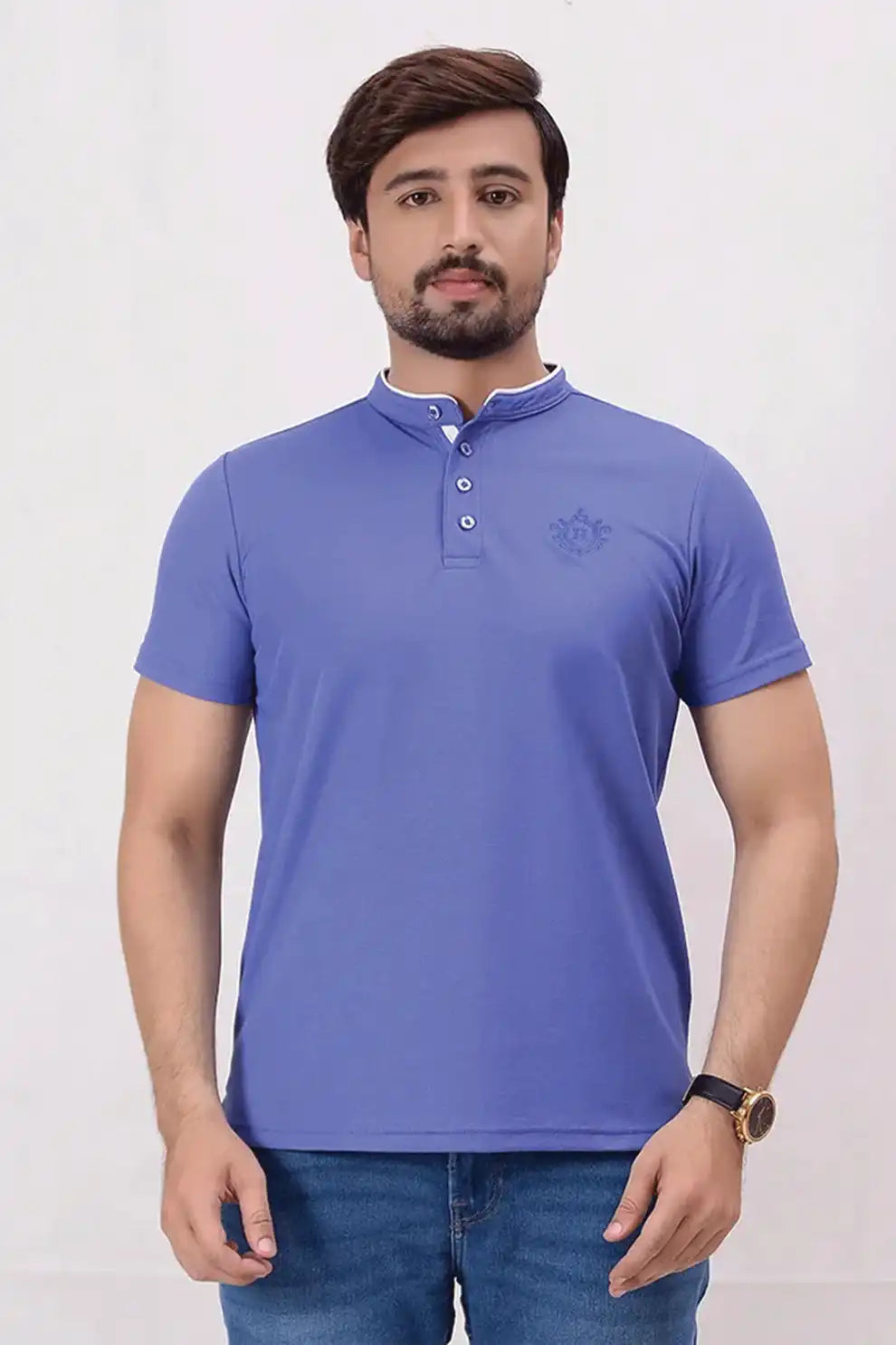 Mens very peri band neck polo shirt