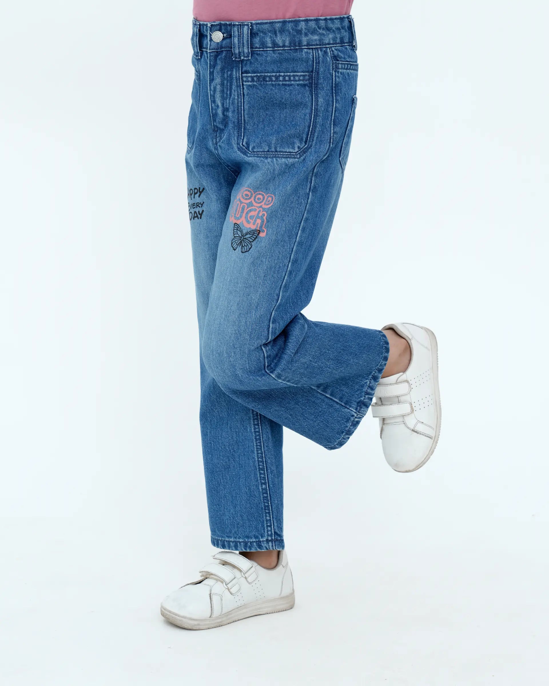 Mid Blue Girls Straight Fit