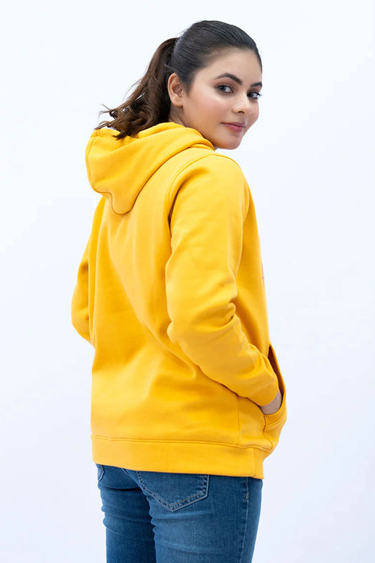Mustard SLV Panel Hoodie in a solid mustard shade with a relaxed fit