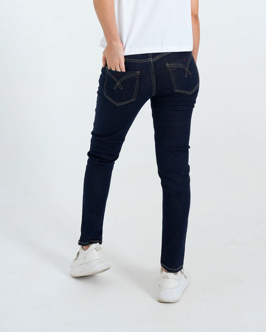 Navy blue slim denim back view