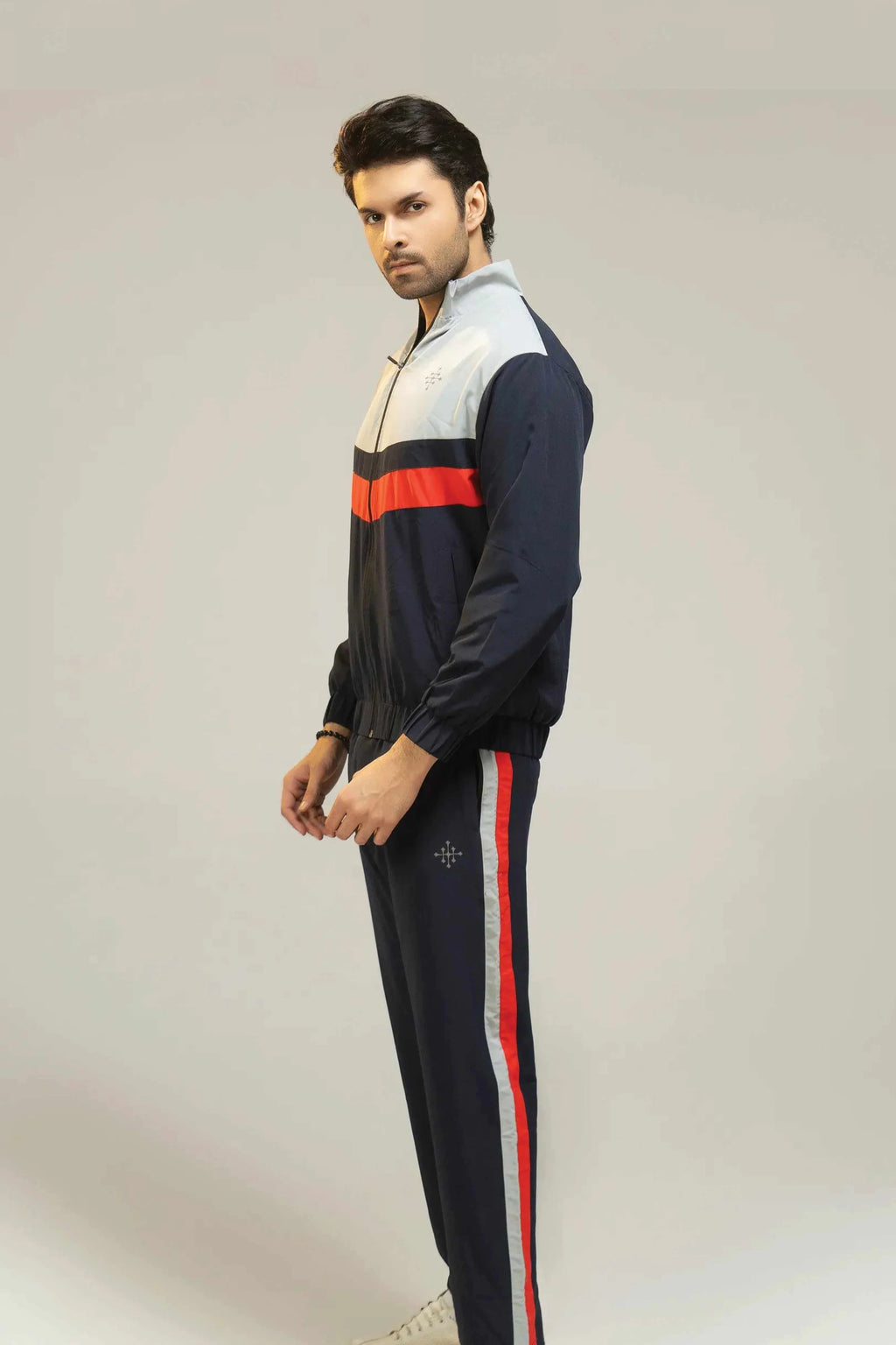 Navy regular fit tracksuit side view