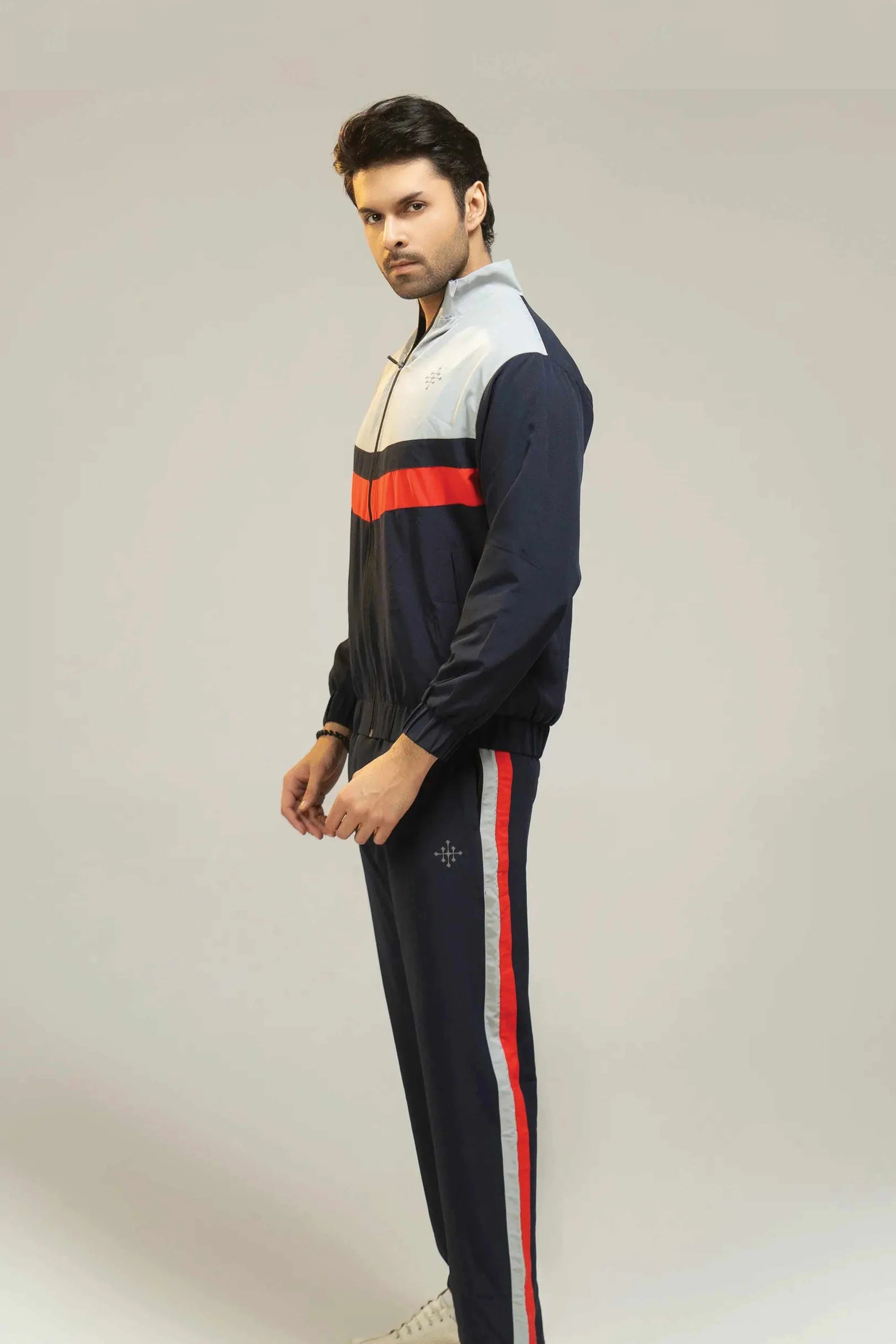 Navy regular fit tracksuit side view