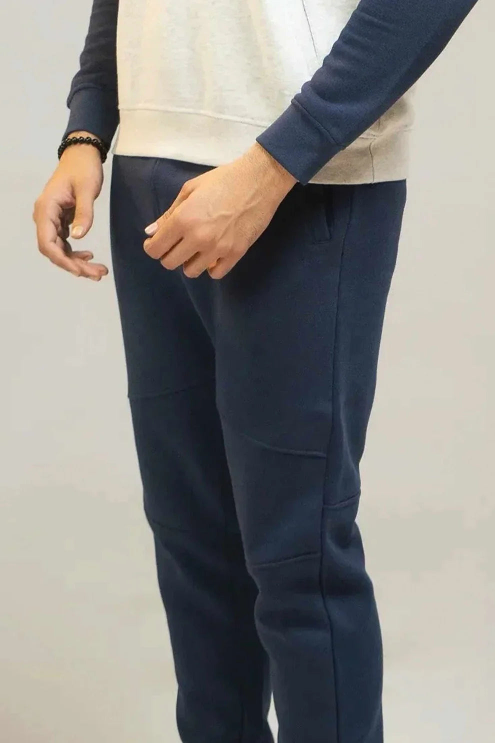 Navy white trousers side view
