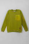Straight-on view of Olive Green Sweatshirt featuring front patch pocket
