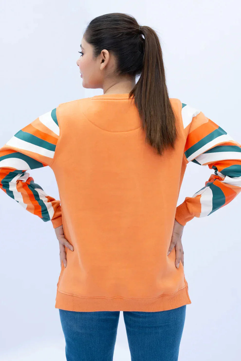Orange printed sweatshirt back view