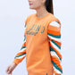 Orange printed sweatshirt side view