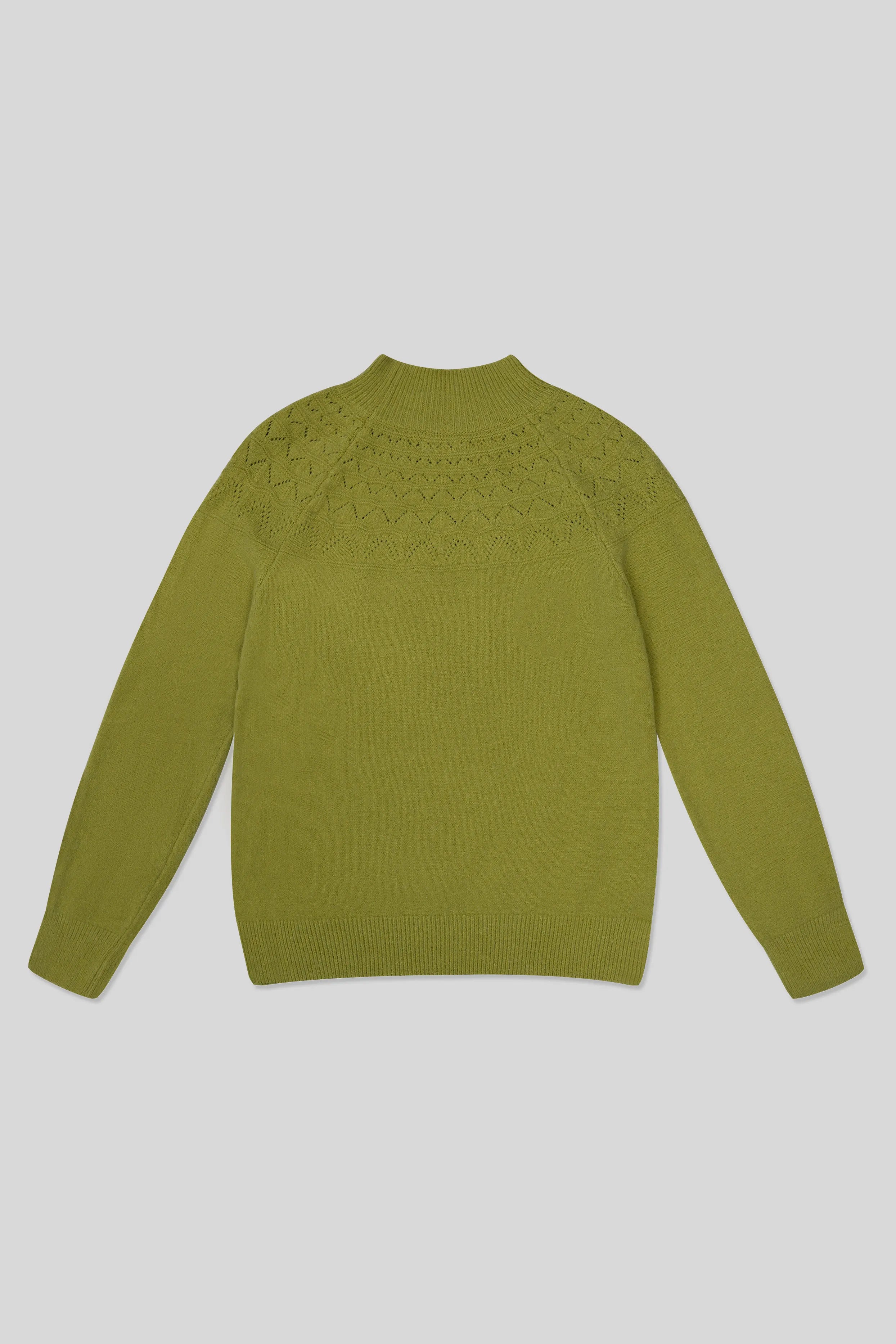Parrot green women's cardigan showing full sleeves and a round neckline