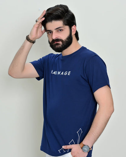 Round Neck With Harwage Print - Navy