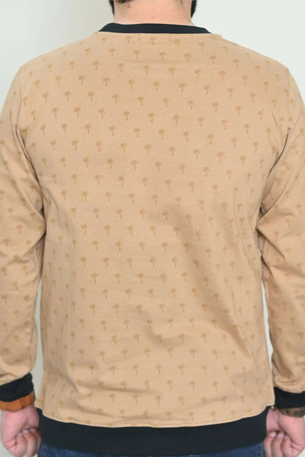 Rear angle showcasing Beige Palm Rotatory Design Sweatshirt with palm print