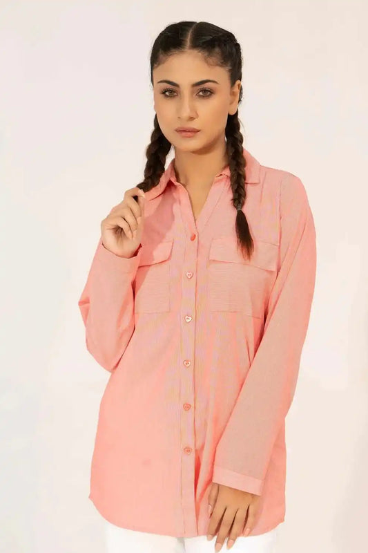 Women’s Red/White Printed Dress Shirt Tunic