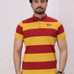 Red and yellow striped polo shirt