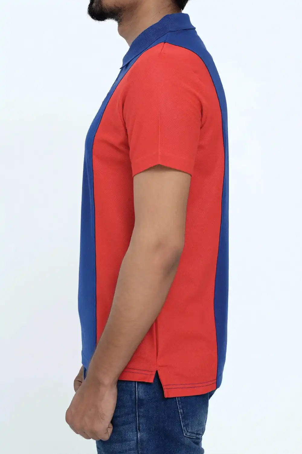 Red and blue polo shirt on a white background