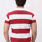 Red striped polo shirt back view