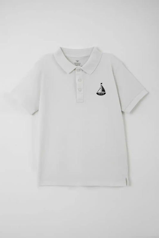 Junior Boys’ Optic White Regular Fit Cotton Polo Shirt