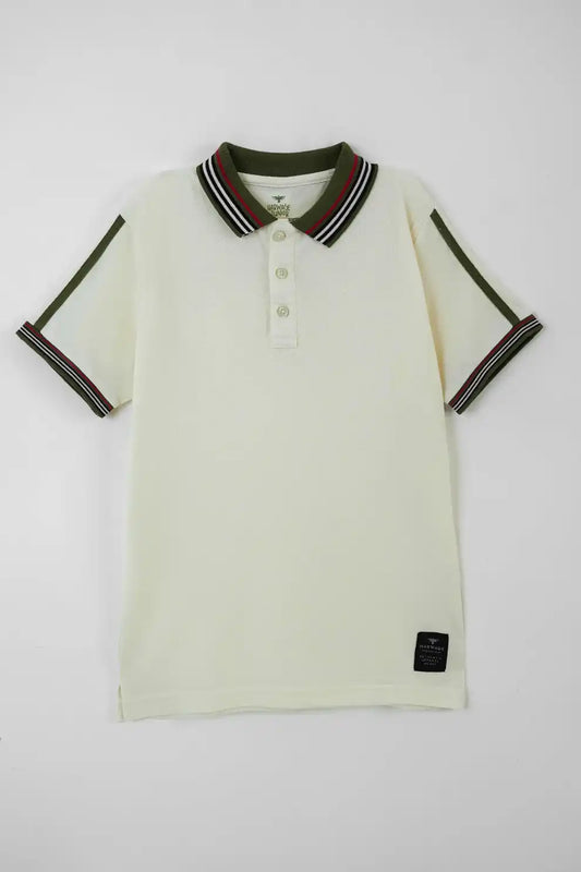 Boys’ Optic White Regular Fit Piqué Polo Shirt