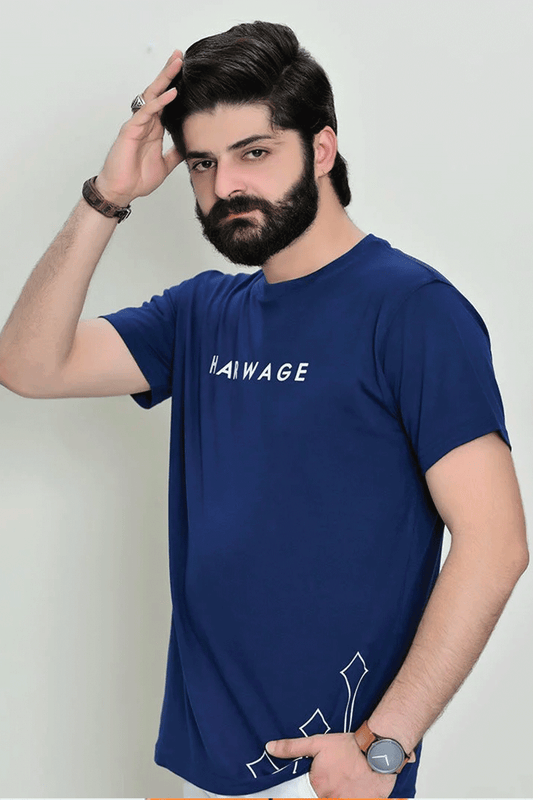 Round Neck With Harwage Print - Navy