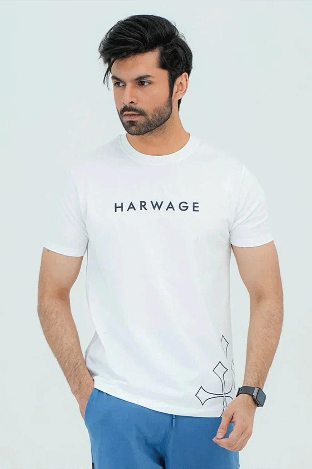 Round Neck With Harwage Print - White