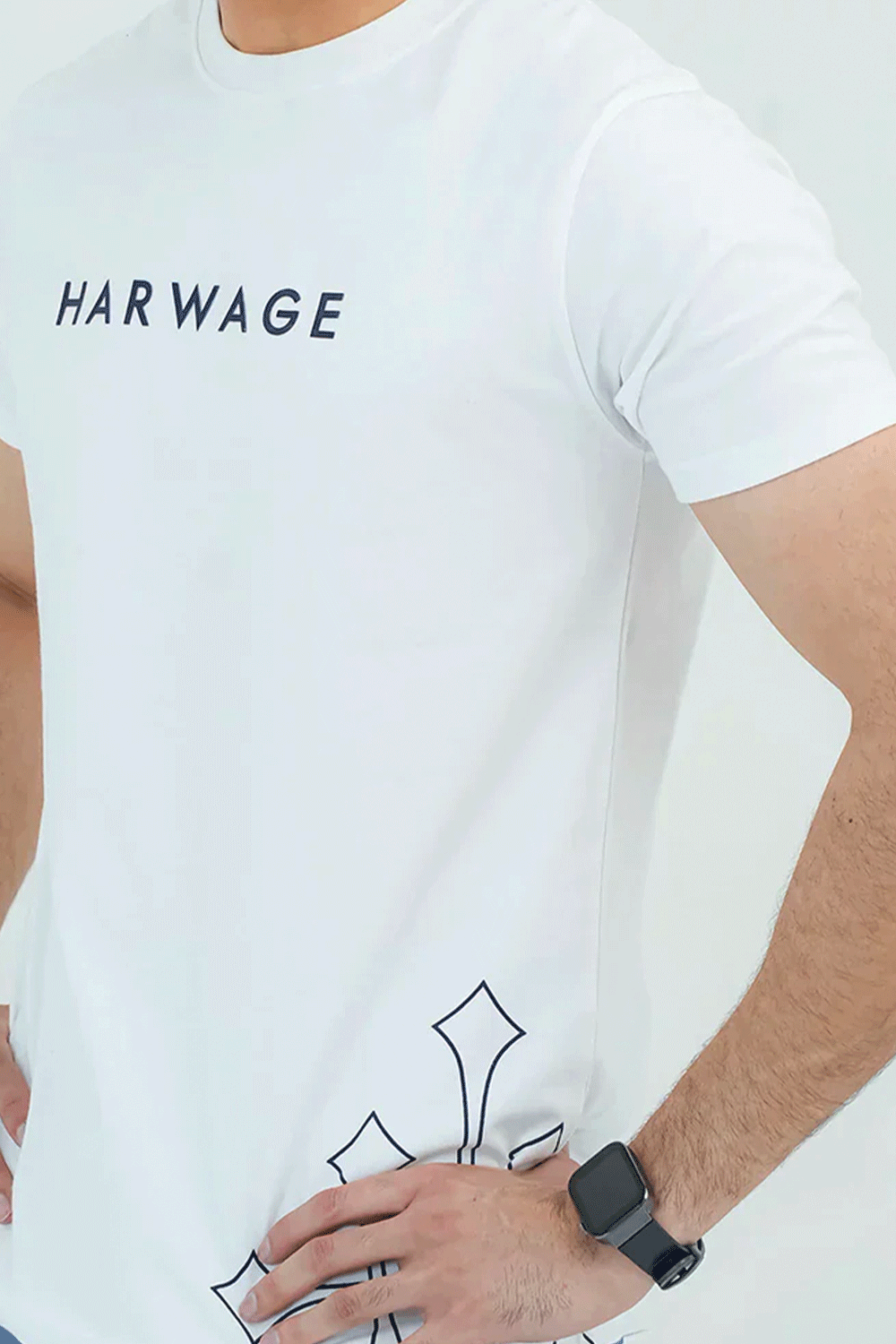 Round Neck With Harwage Print - White
