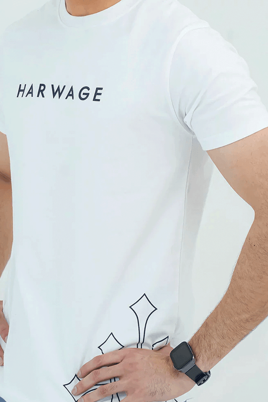 Round Neck With Harwage Print - White