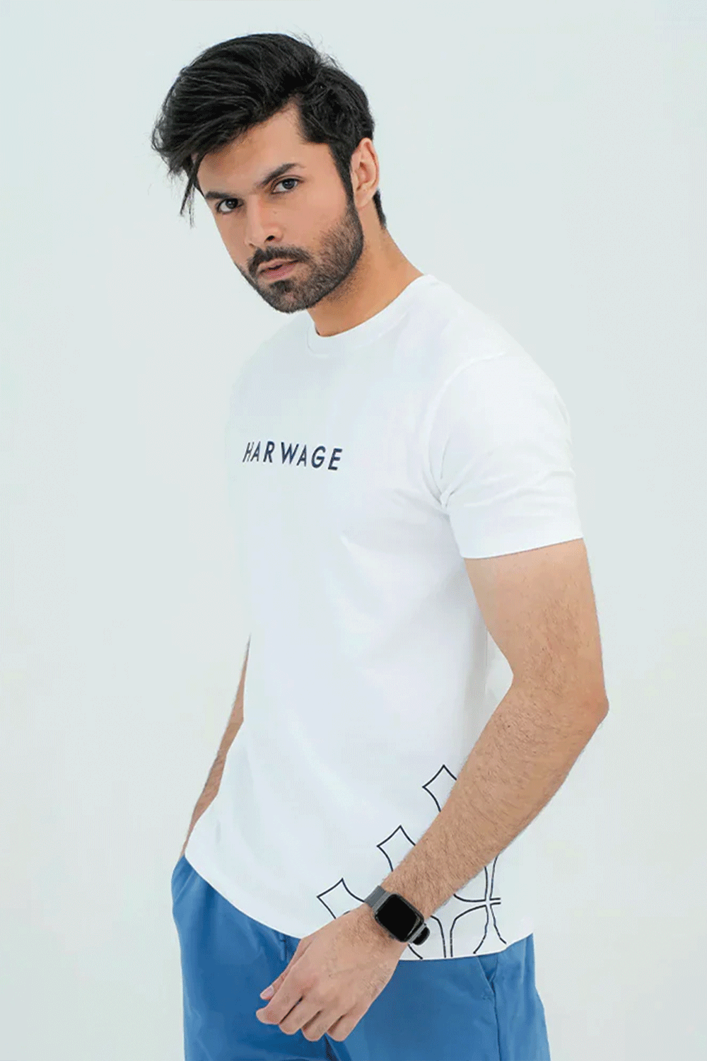 Round Neck With Harwage Print - White