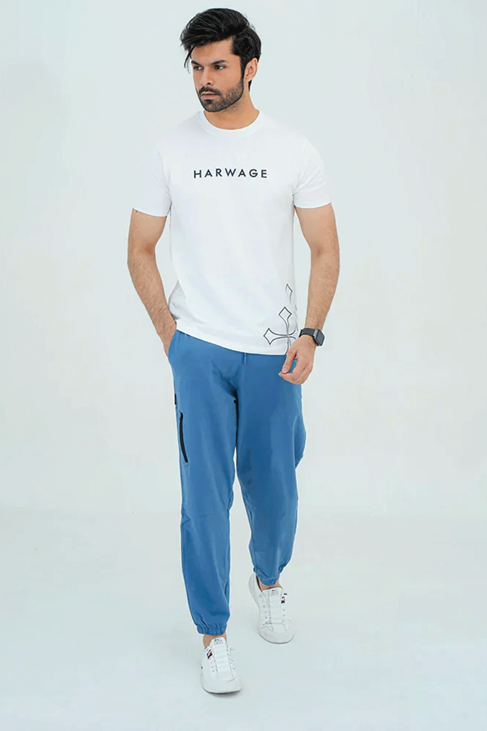 Round Neck With Harwage Print - White