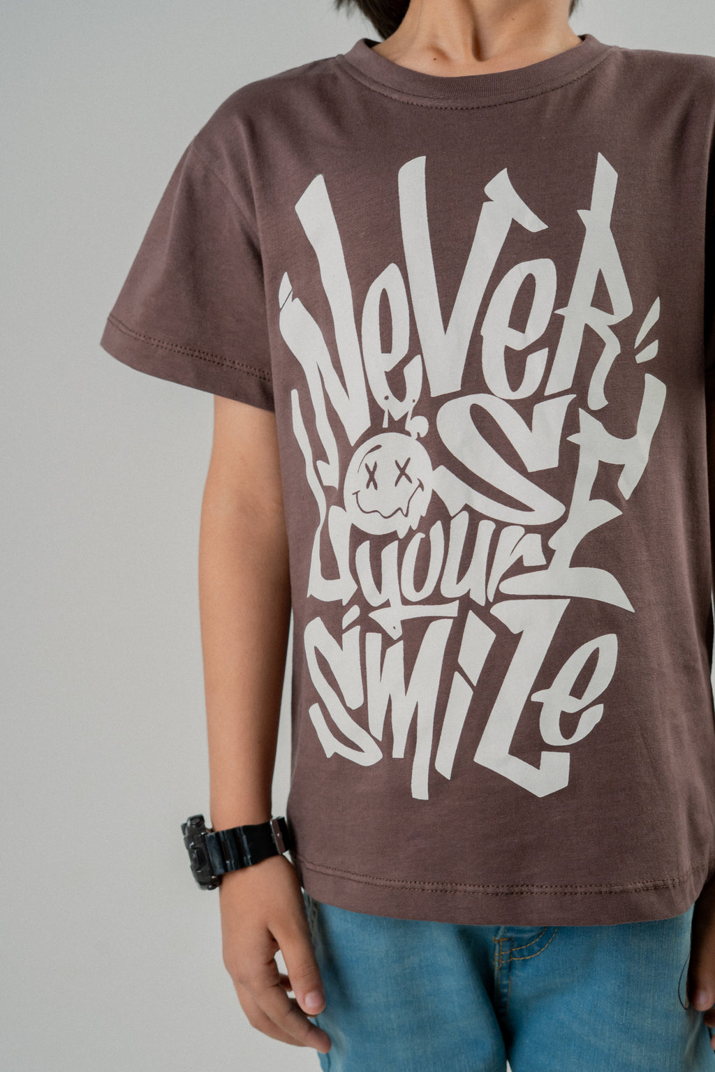 Boys Graphic T-Shirt - Brown Never Lose Your Smile