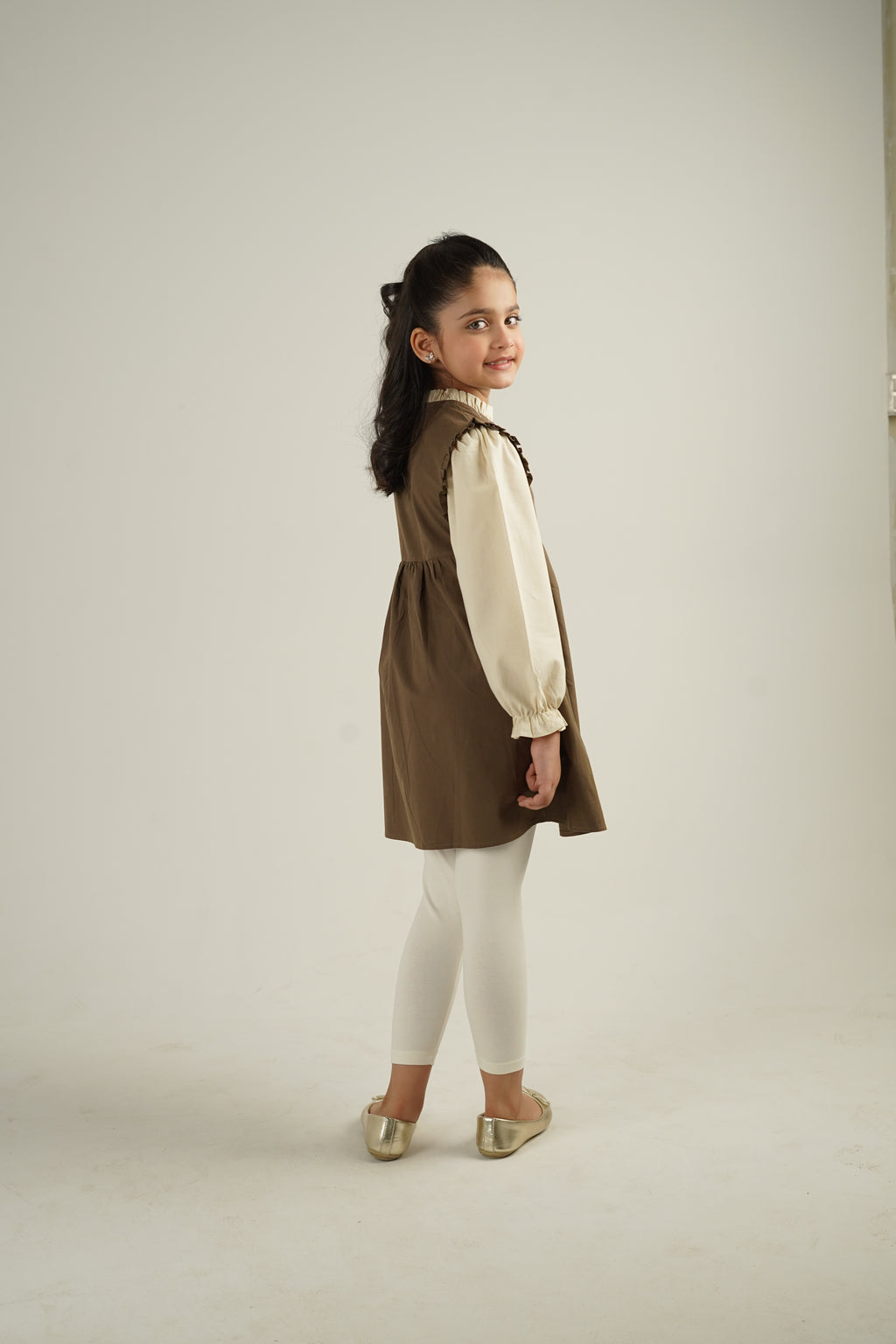 Girls Embroidered Pinafore Frock Set – Olive