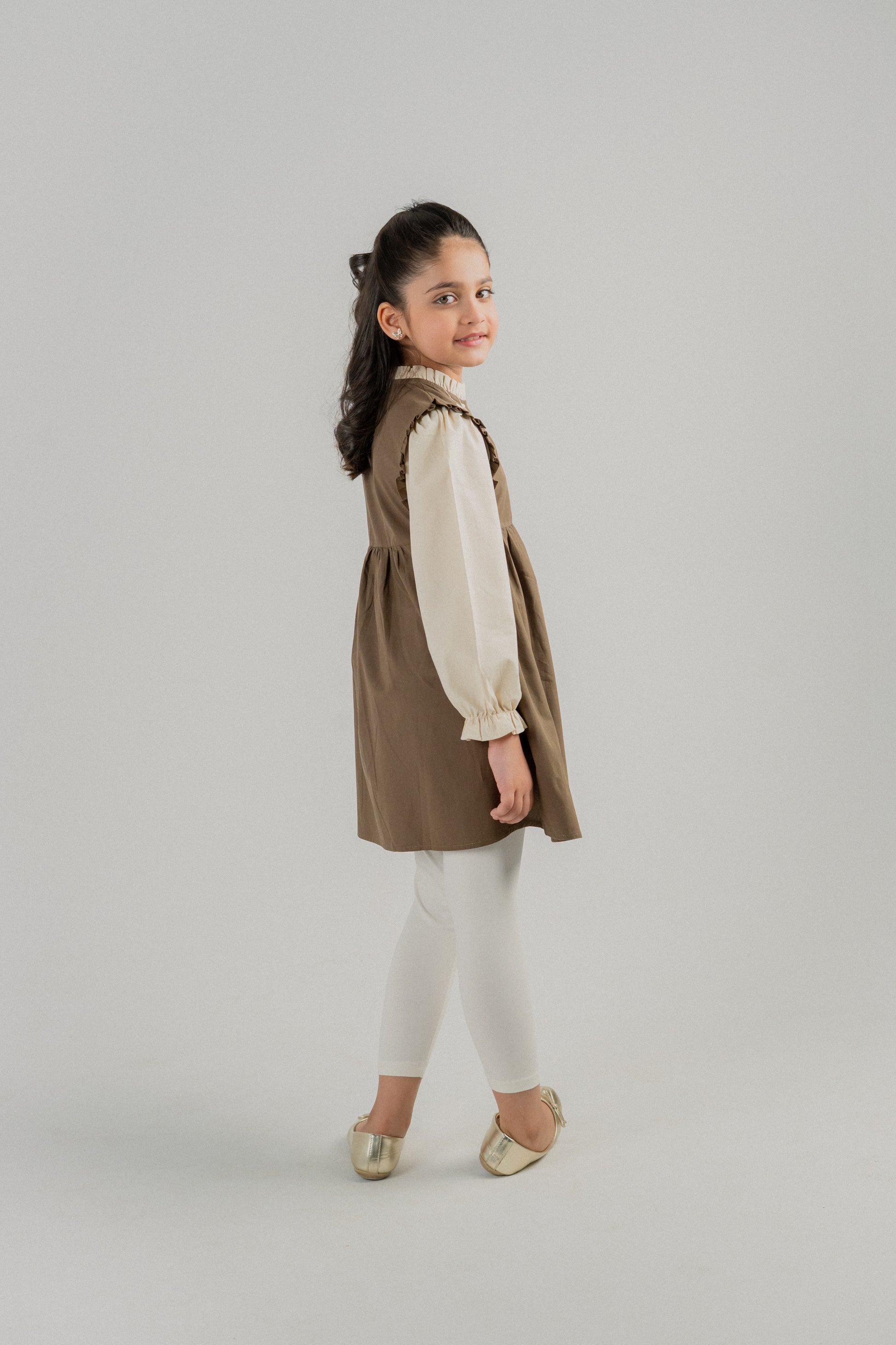 Girls Embroidered Pinafore Frock Set – Olive