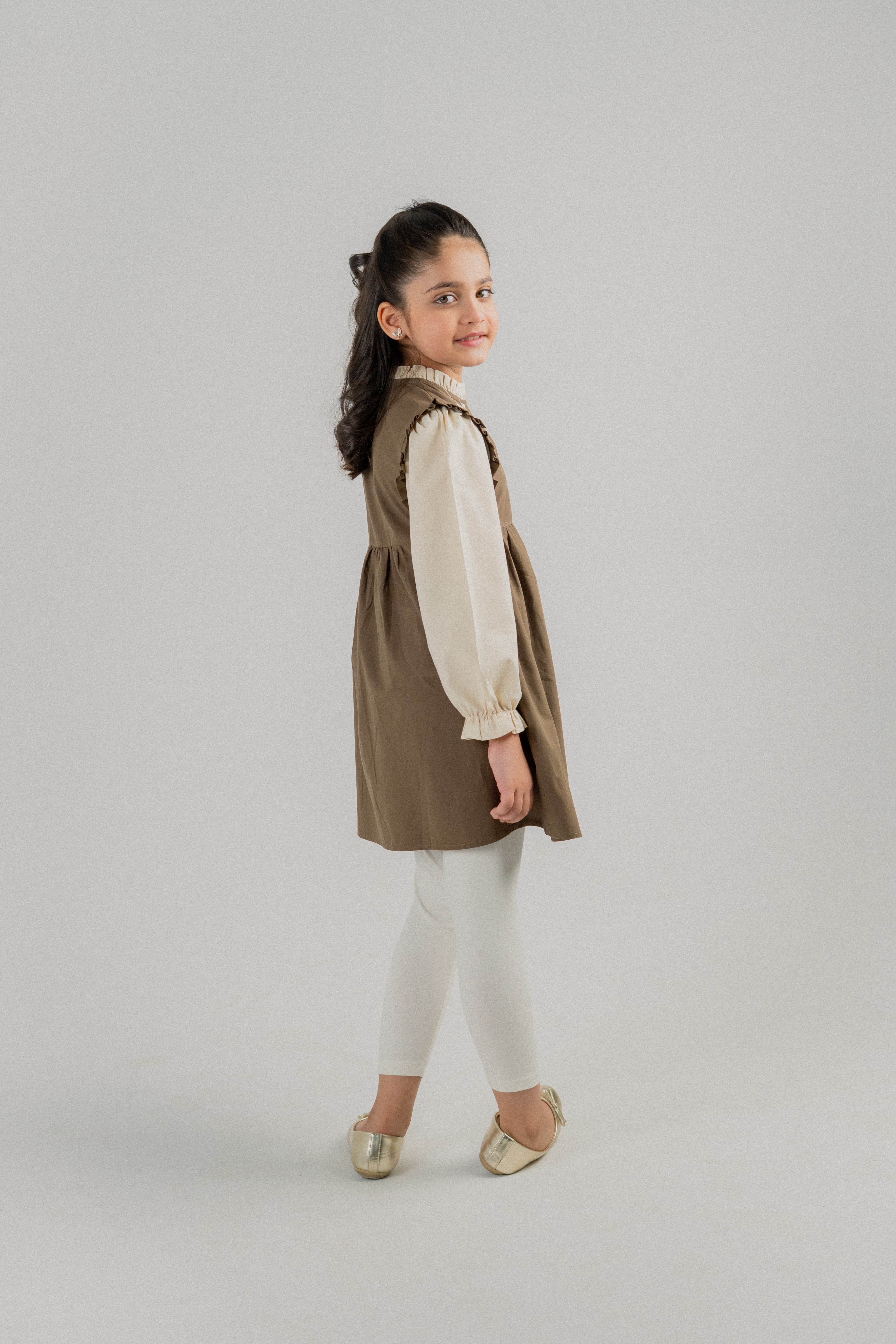 Girls Embroidered Pinafore Frock Set – Olive