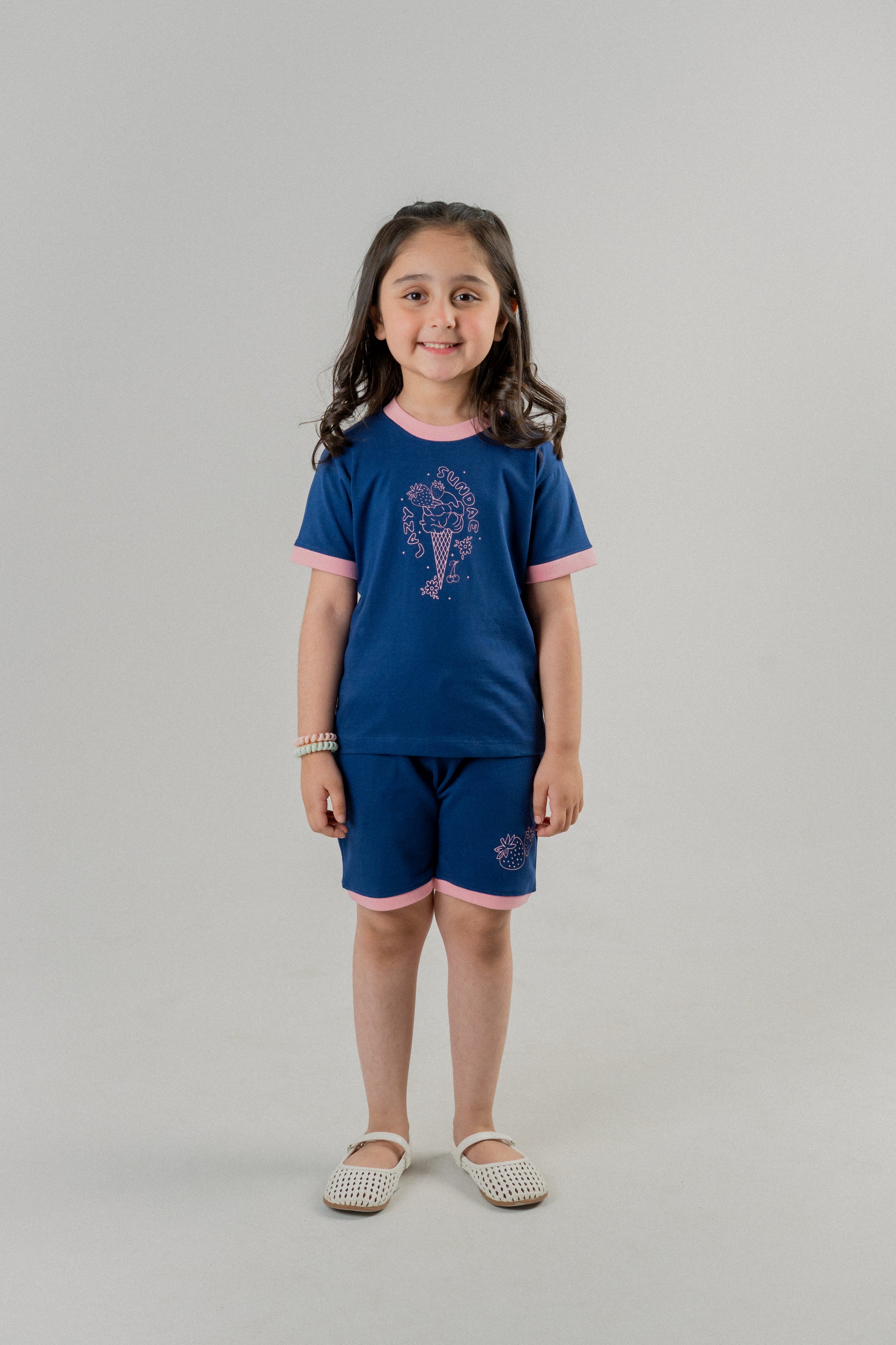 Girls Ice Cream Graphic Co-ord Set – Navy Blue