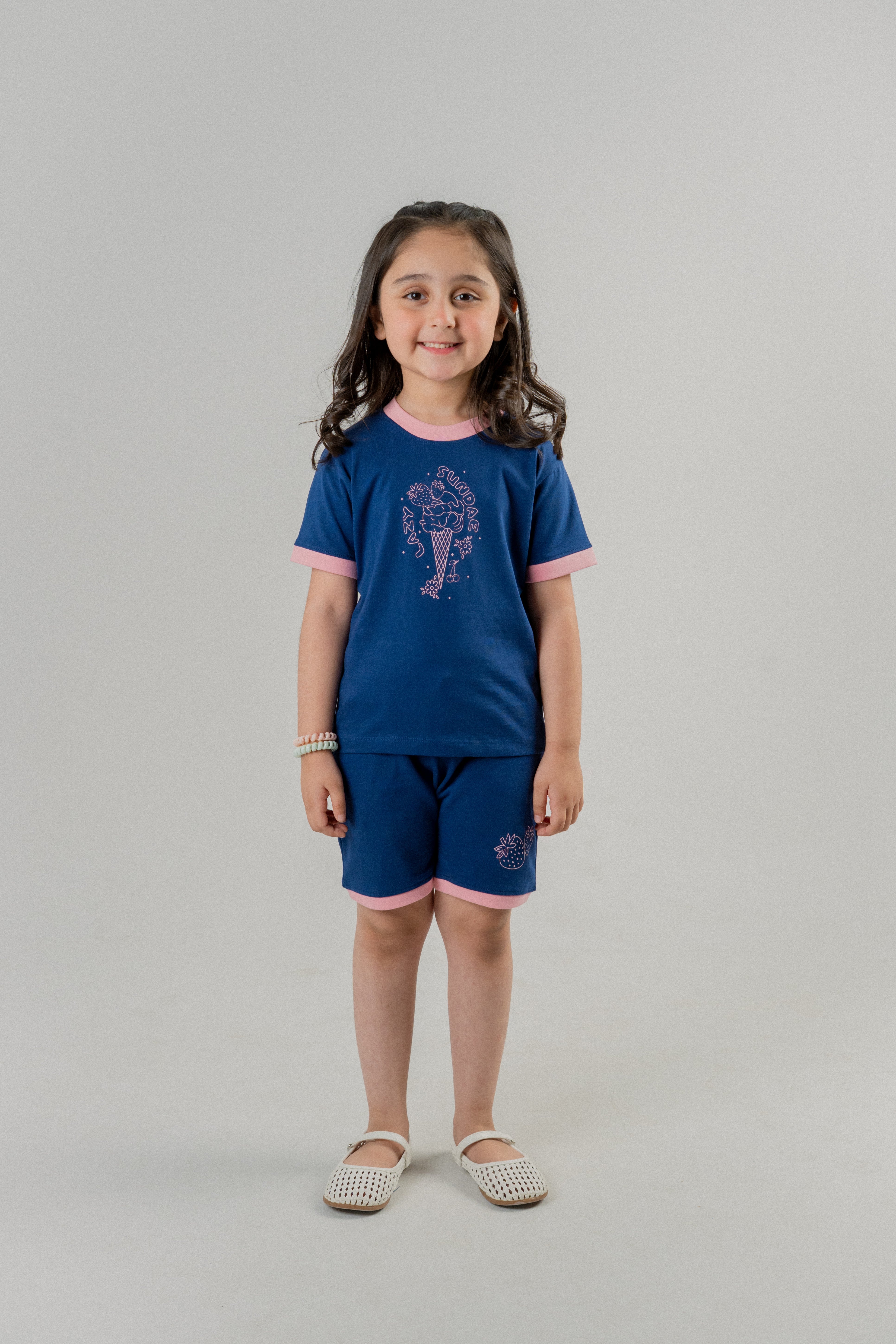 Girls Ice Cream Graphic Co-ord Set – Navy Blue