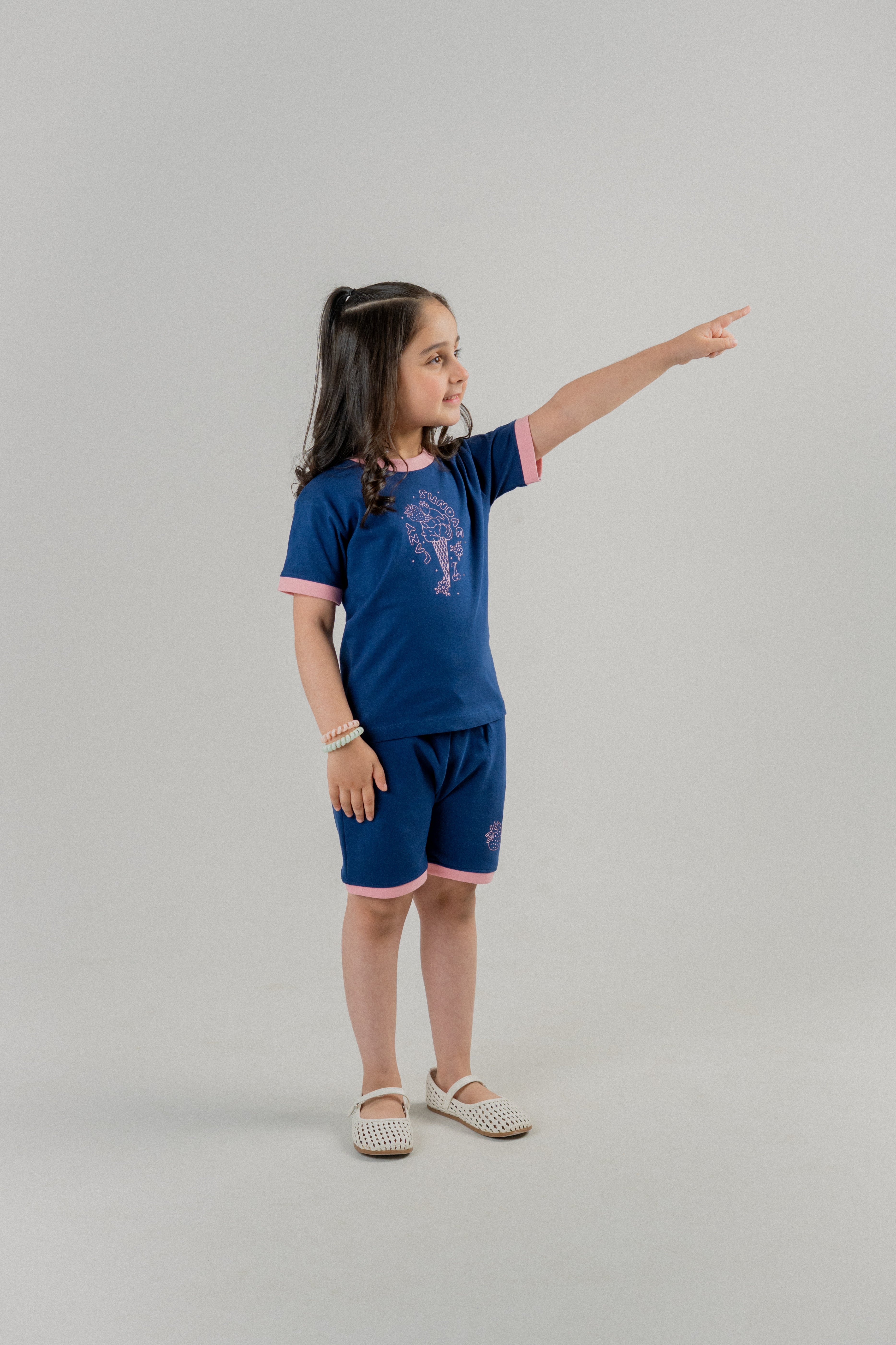 Girls Ice Cream Graphic Co-ord Set – Navy Blue