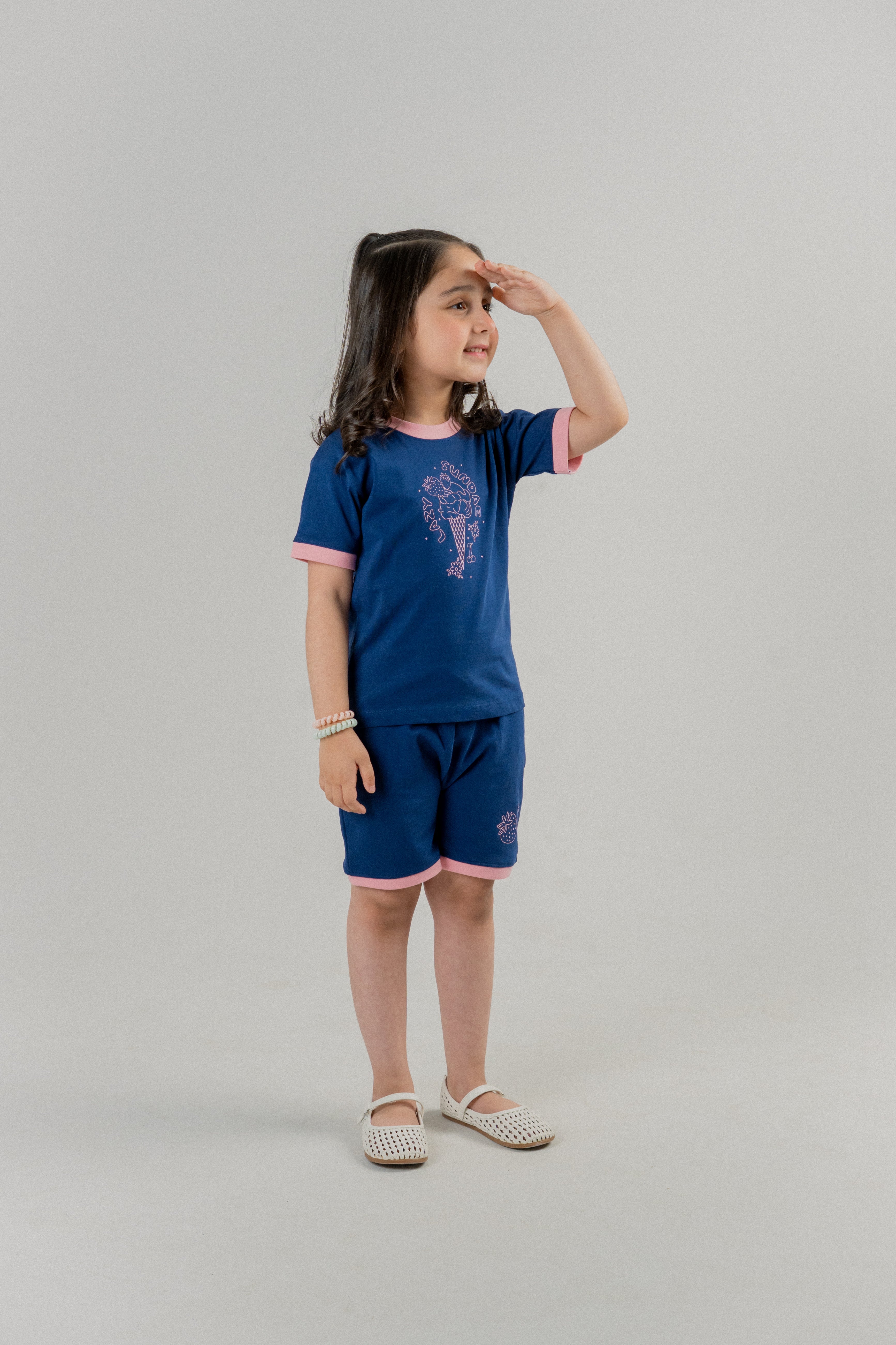 Girls Ice Cream Graphic Co-ord Set – Navy Blue