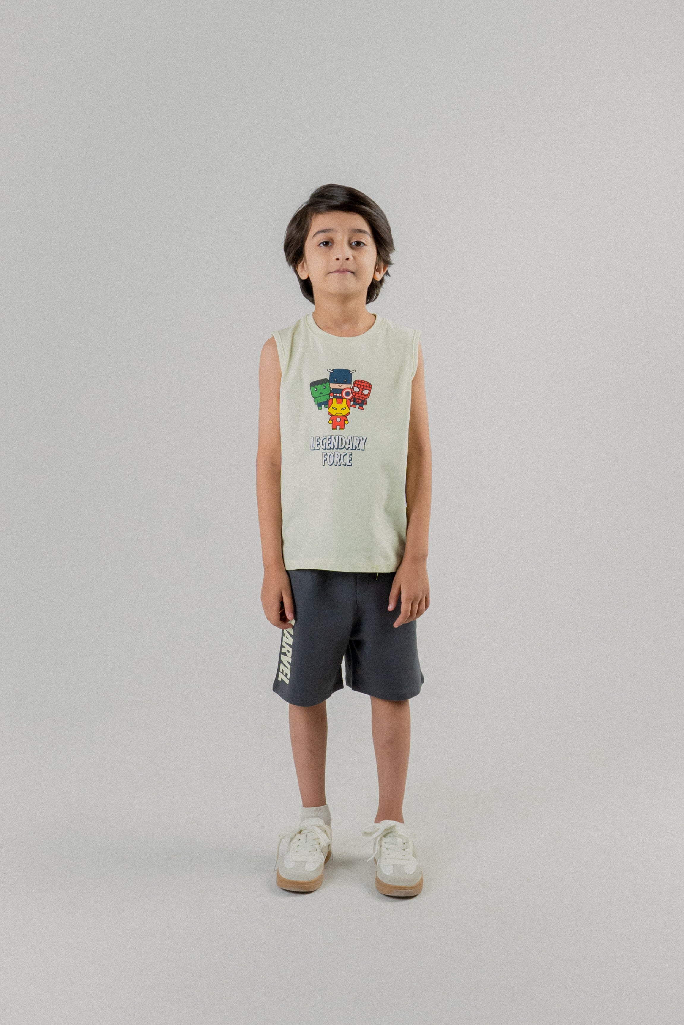 Little Kids Sleeveless Vest CO-ORD Set- Sylvan Green